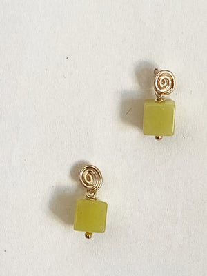 Inward Earrings- Olive Jade